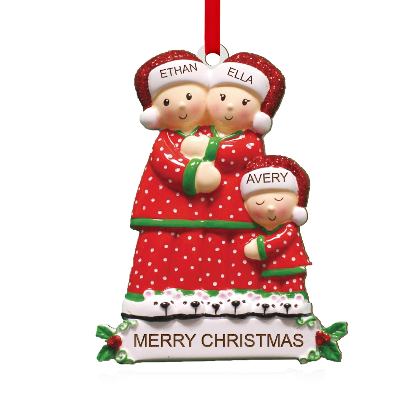 Décoration Sapin Noël en Bois 3 Prénoms Personnalisés avec Texte Ornement pour Famille | Jessemade
