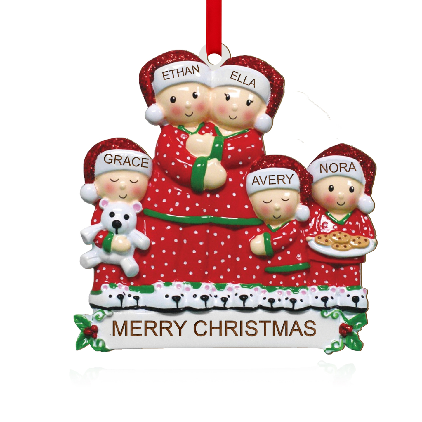 Décoration Sapin Noël en Bois 5 Prénoms Personnalisés avec Texte Ornement pour Famille | Jessemade