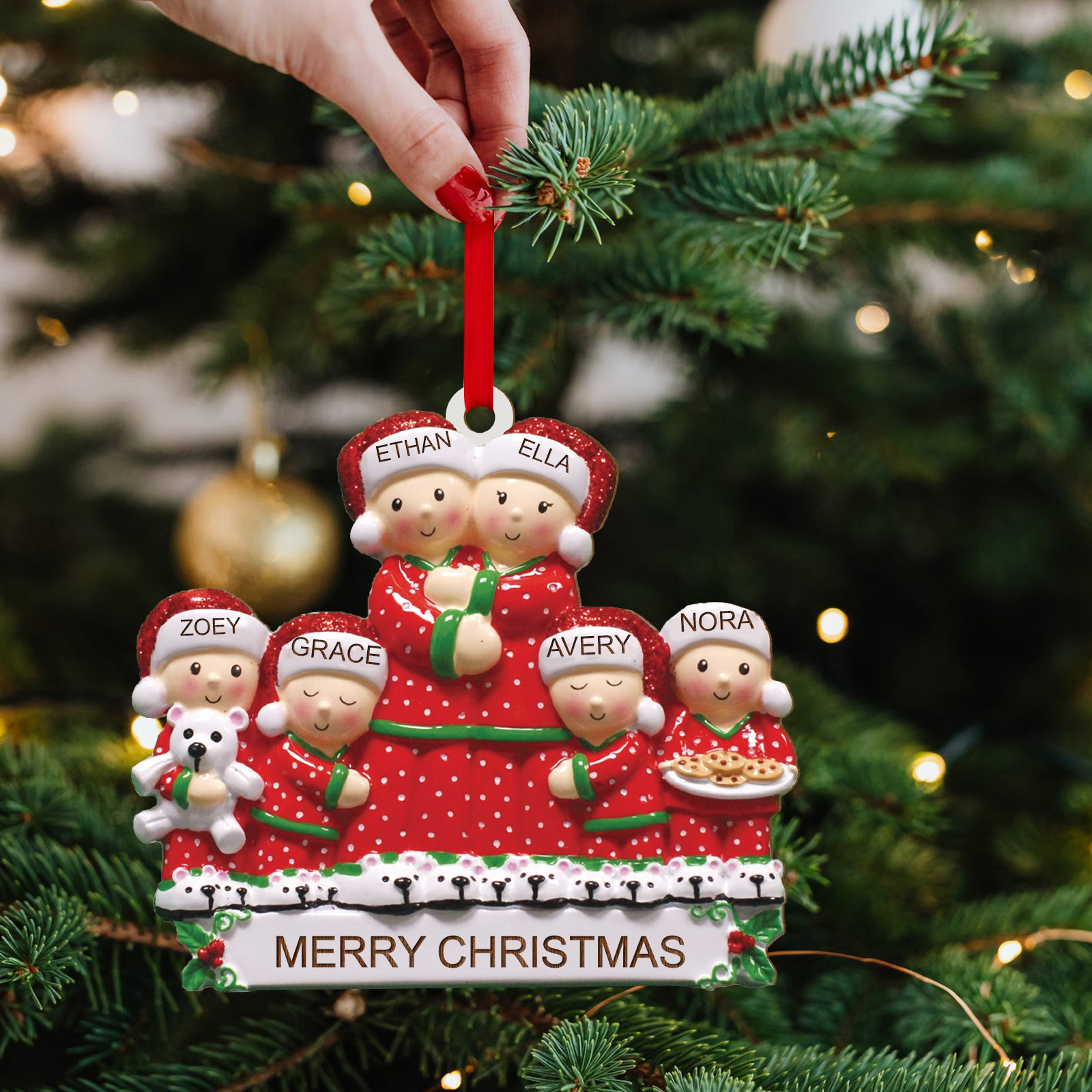 Décoration Sapin Noël en Bois 6 Prénoms Personnalisés avec Texte Ornement pour Famille | Jessemade