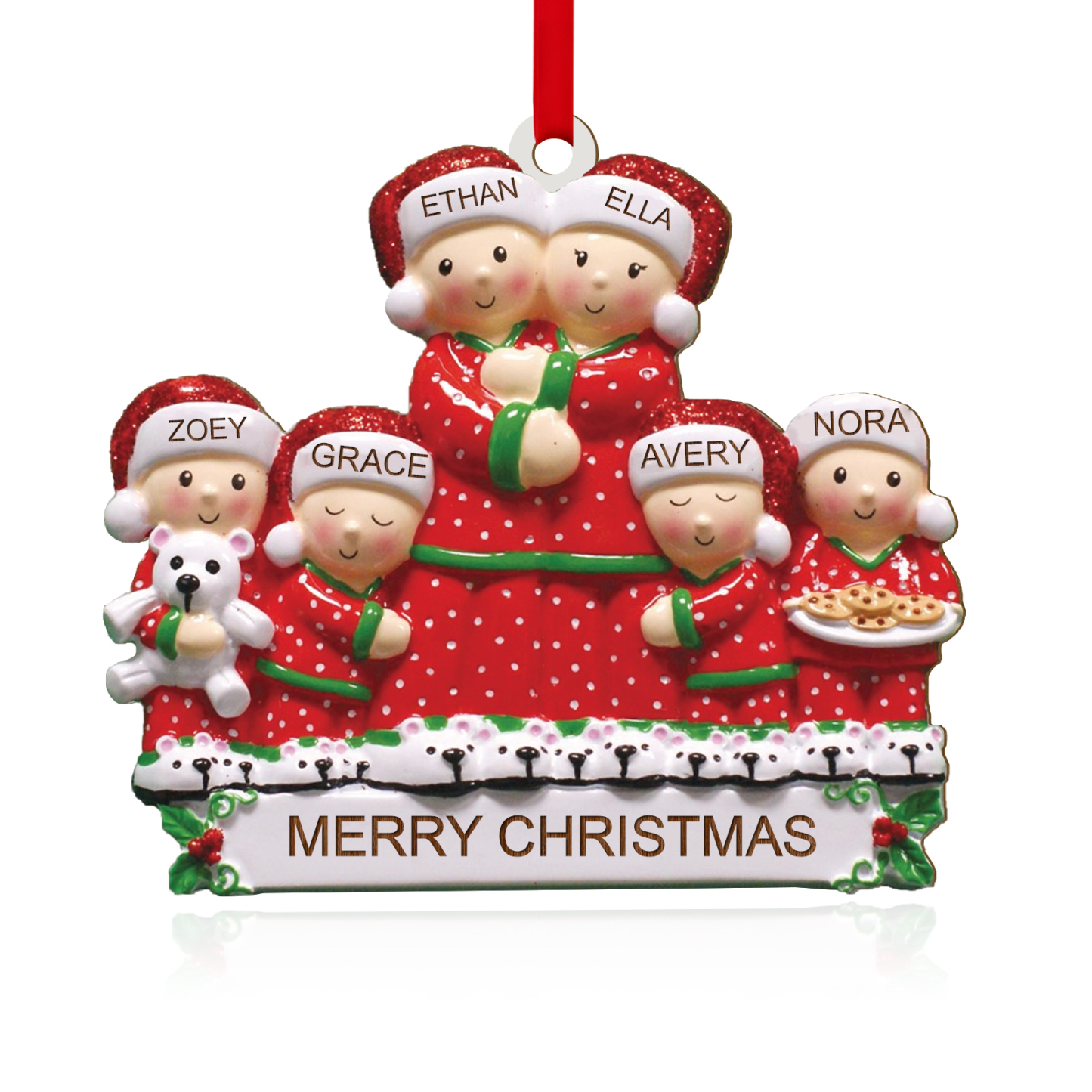 Décoration Sapin Noël en Bois 6 Prénoms Personnalisés avec Texte Ornement pour Famille | Jessemade