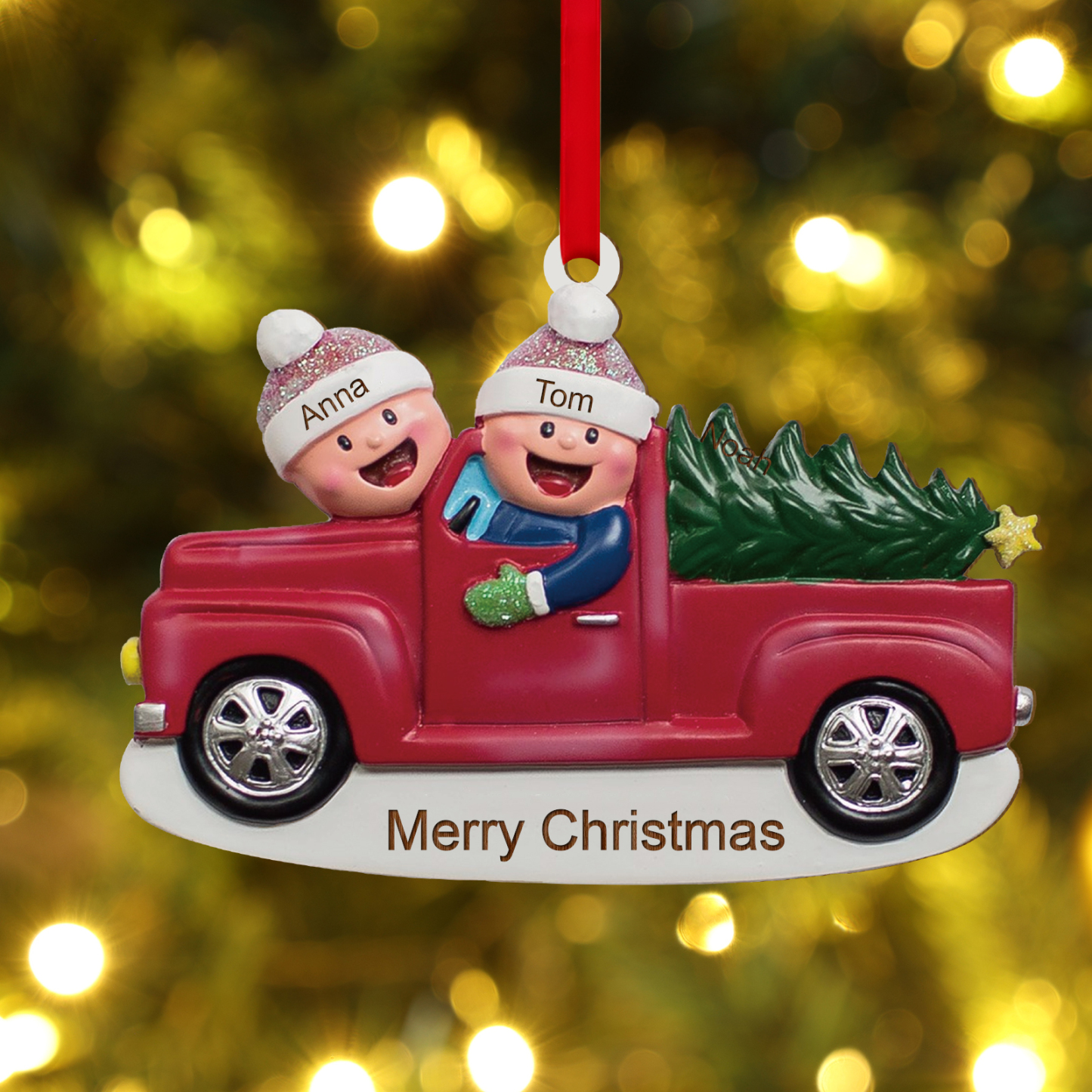 Décoration Sapin Noël en Bois Voitu2 Prénoms Personnalisés avec Texte