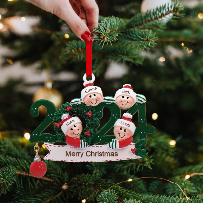 Décoration Sapin Noël en Bois 2024 4 Prénoms Personnalisés avec Texte Cadeau pour Famille | Jessemade
