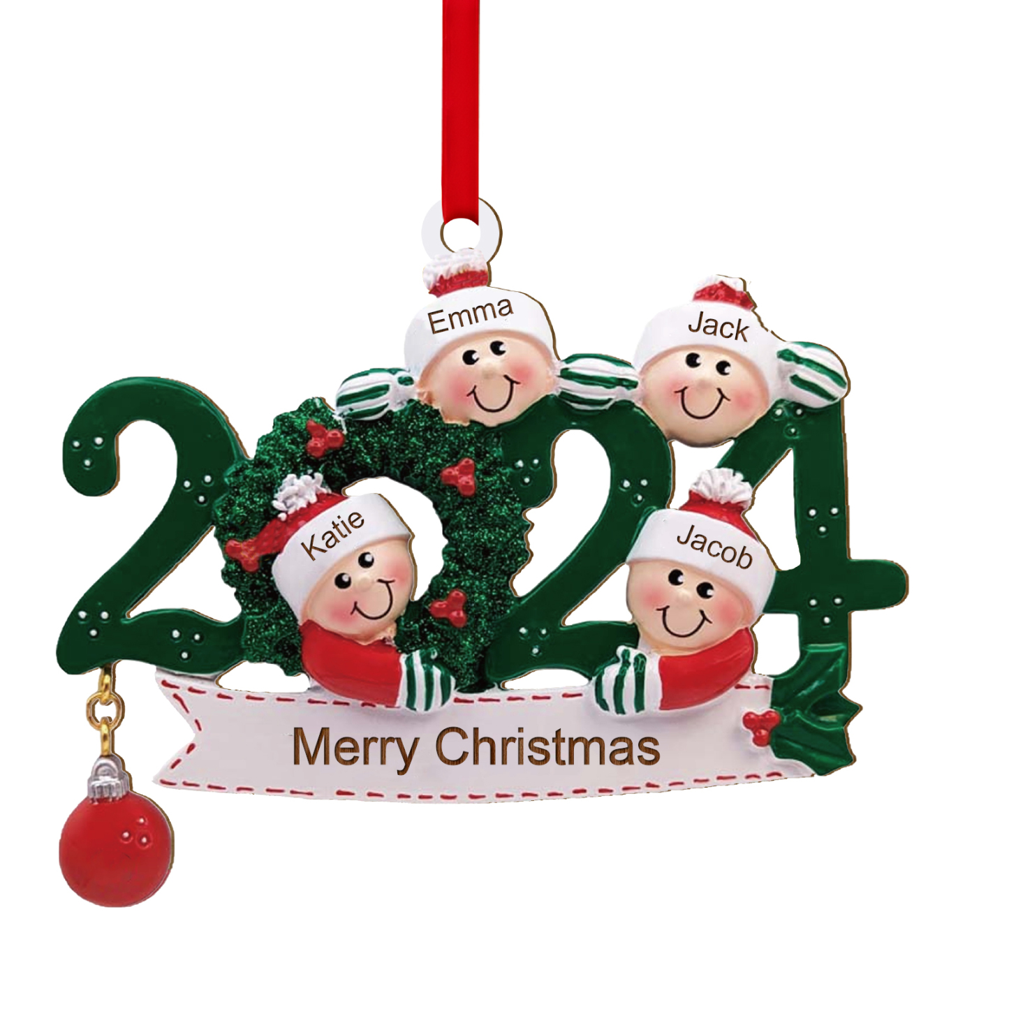 Décoration Sapin Noël en Bois 2024 4 Prénoms Personnalisés avec Texte Cadeau pour Famille | Jessemade
