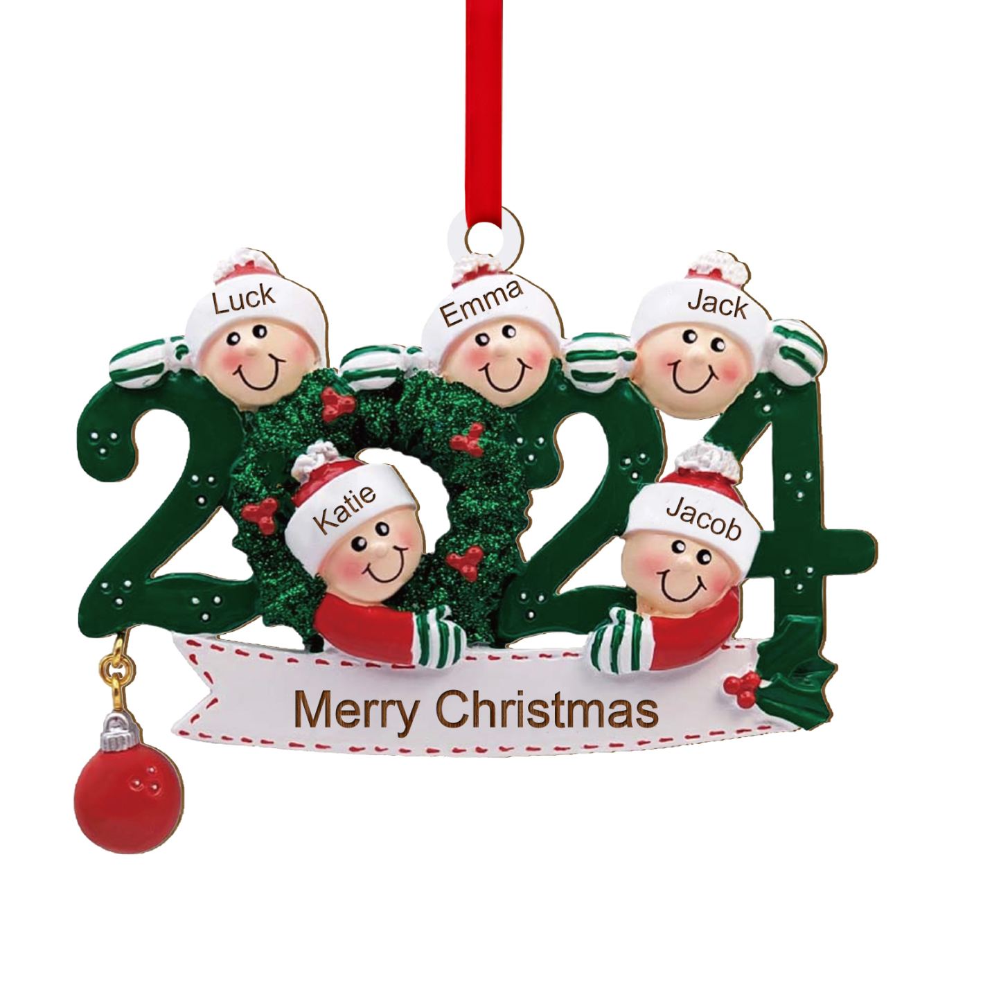 Décoration Sapin Noël en Bois 2024 5 Prénoms Personnalisés avec Texte Cadeau pour Famille | Jessemade
