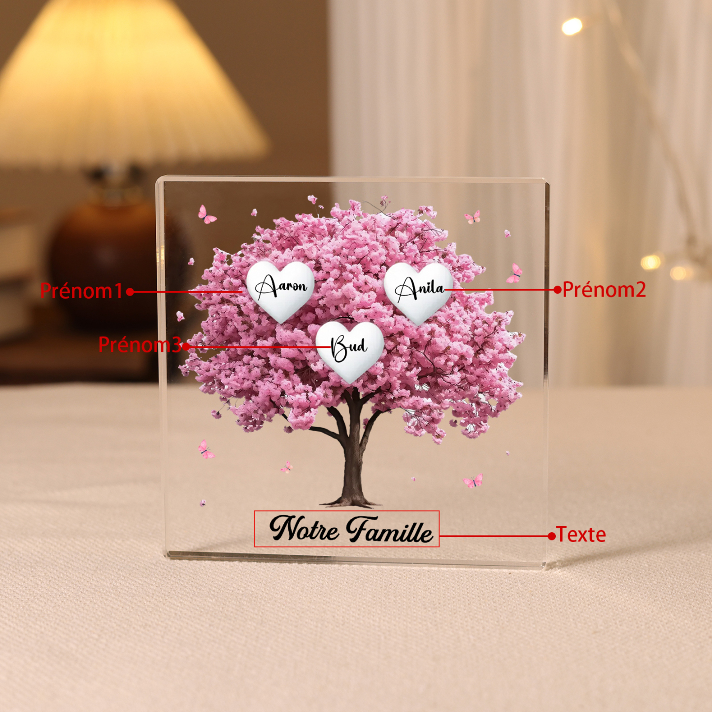 Plaque Acrylique Arbre Familial 3 Prénoms Personnalisés Cadeau famille | Jessemade