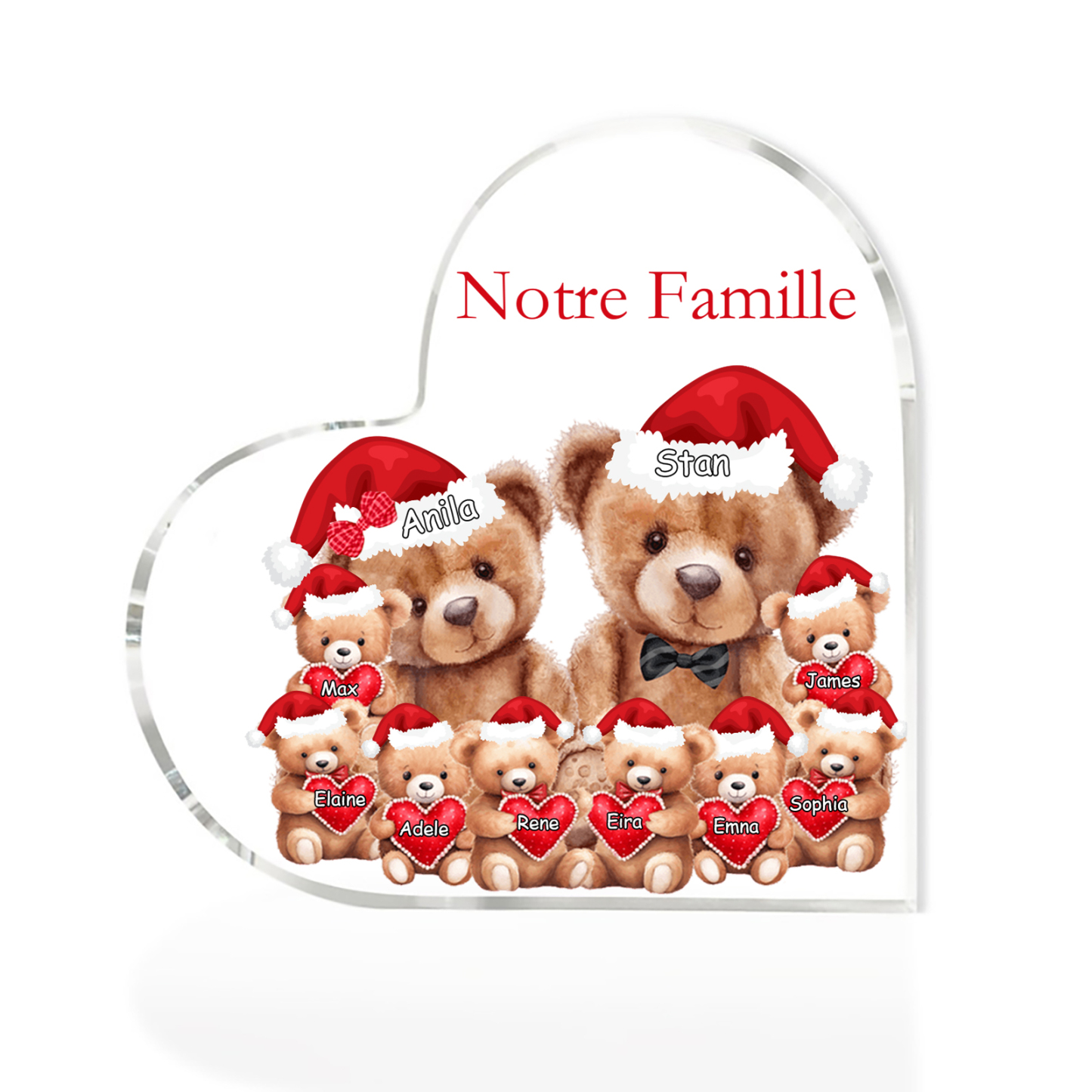 Plaque Acrylique Ours en Forme de Cœur 10 Prénoms Personnalisés Cadeau