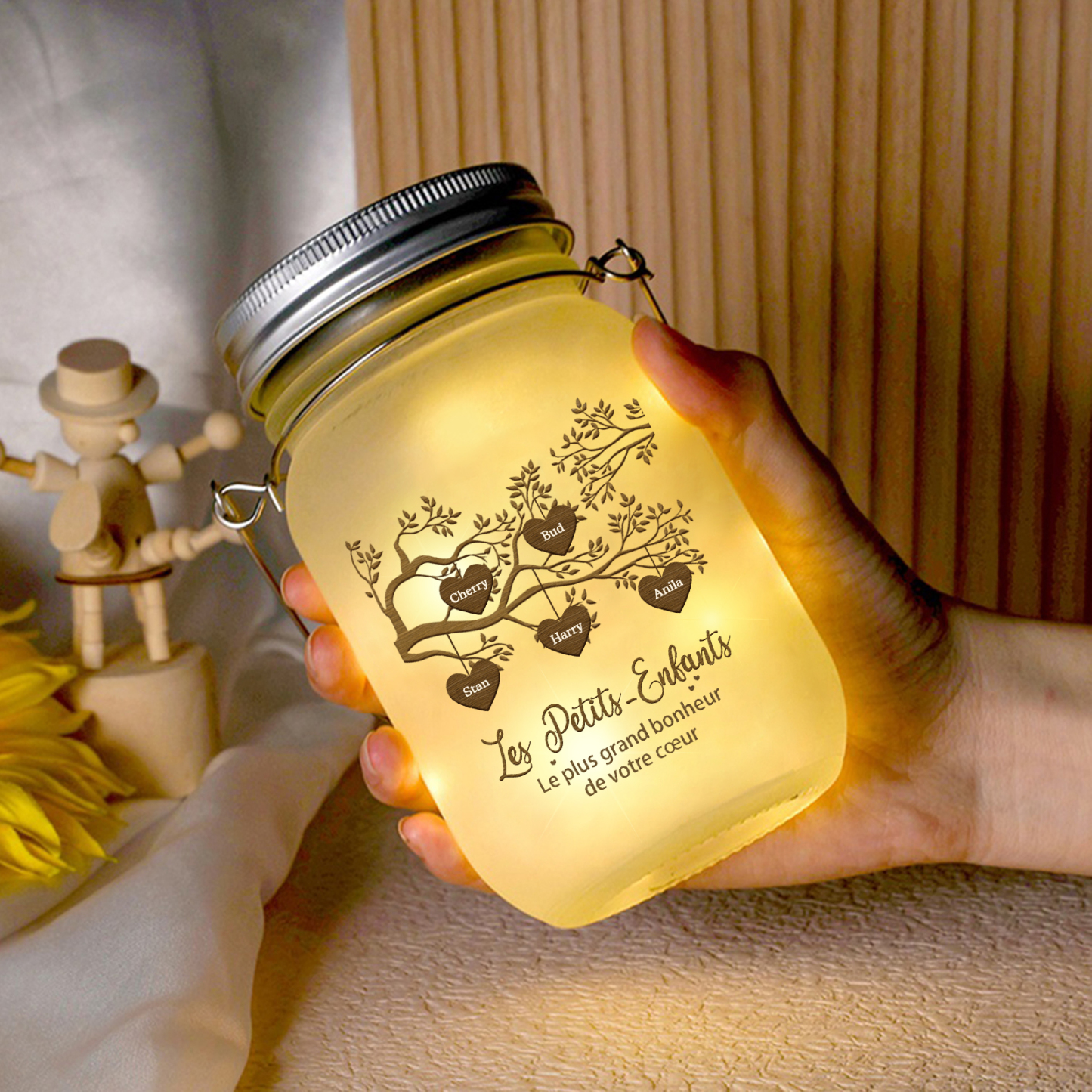 Bouteille lumineuse commémorative Ornements arbre de la famille 5 prénoms personnalisés Noël | Jessemade