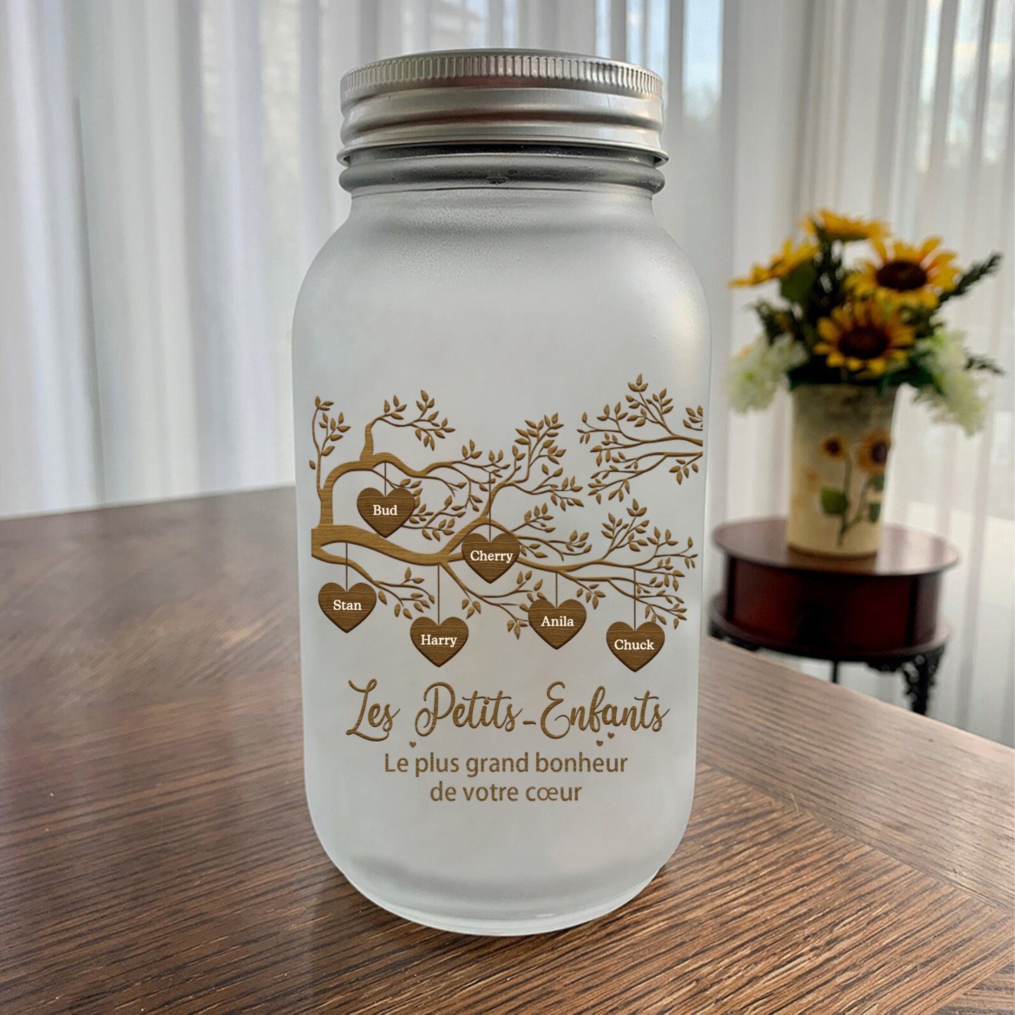 Bouteille lumineuse commémorative Ornements arbre de la famille 6 prénoms personnalisés Noël | Jessemade