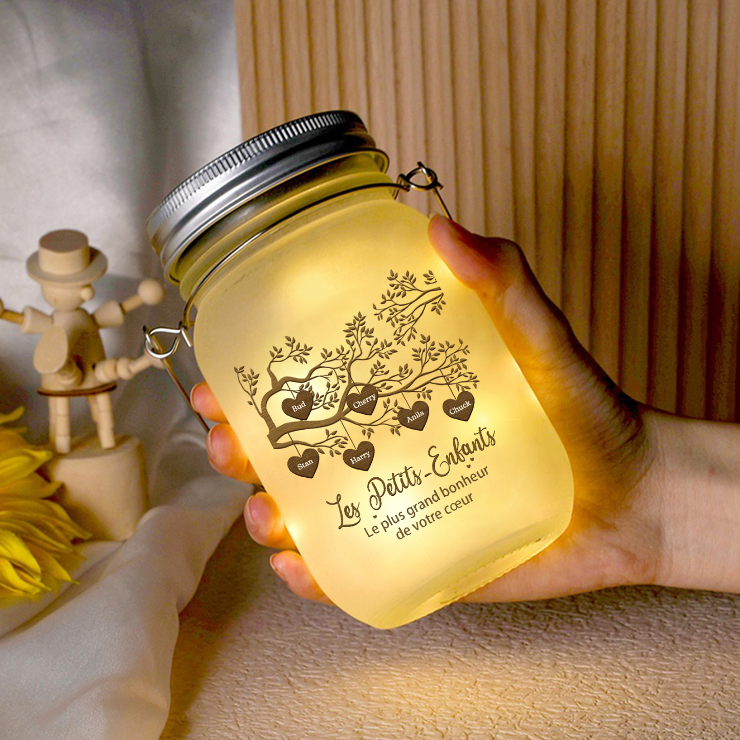 Bouteille lumineuse commémorative Ornements arbre de la famille 6 prénoms personnalisés Noël | Jessemade