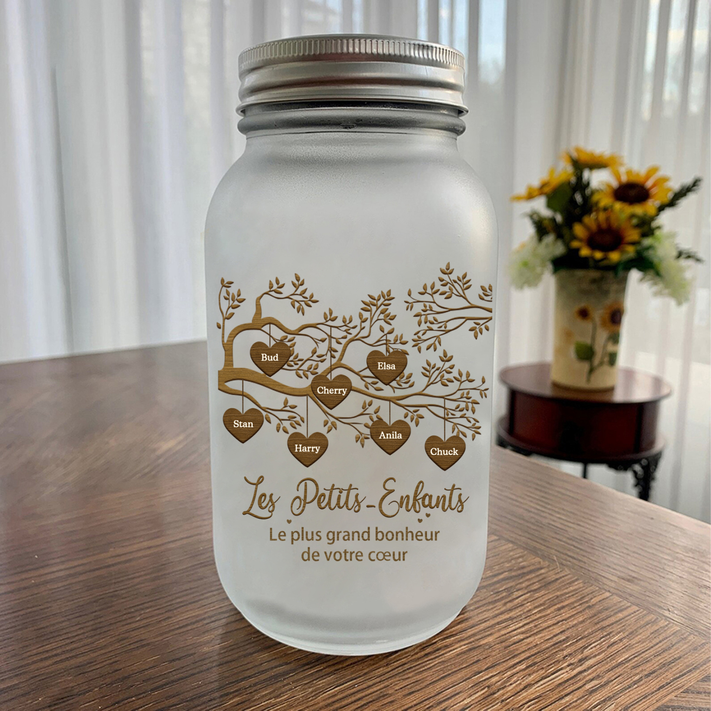 Bouteille lumineuse commémorative Ornements arbre de la famille 7 prénoms personnalisés Noël | Jessemade