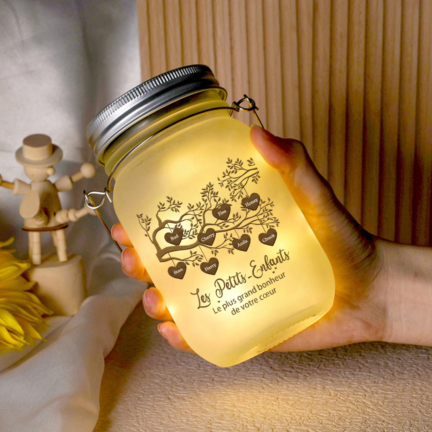 Bouteille lumineuse commémorative Ornements arbre de la famille 8 prénoms personnalisés Noël | Jessemade