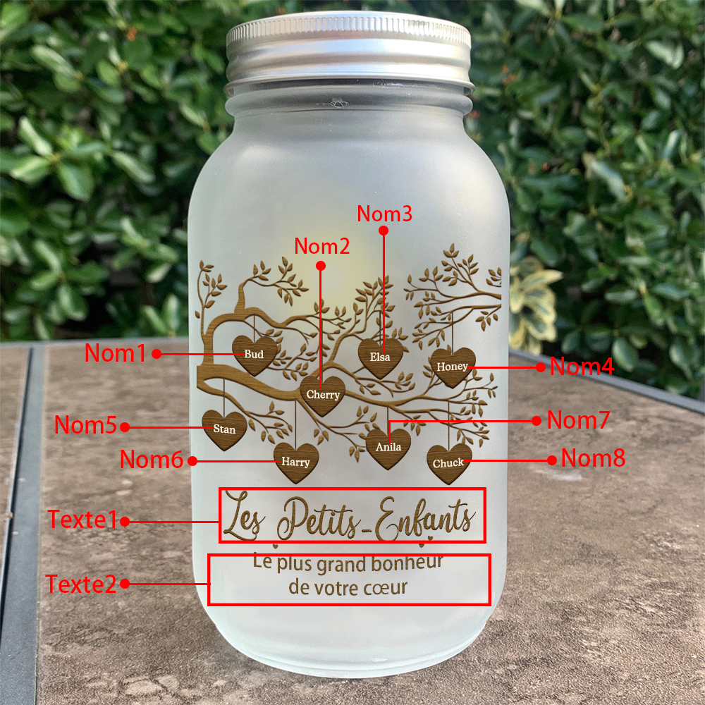 Bouteille lumineuse commémorative Ornements arbre de la famille 8 prénoms personnalisés Noël | Jessemade