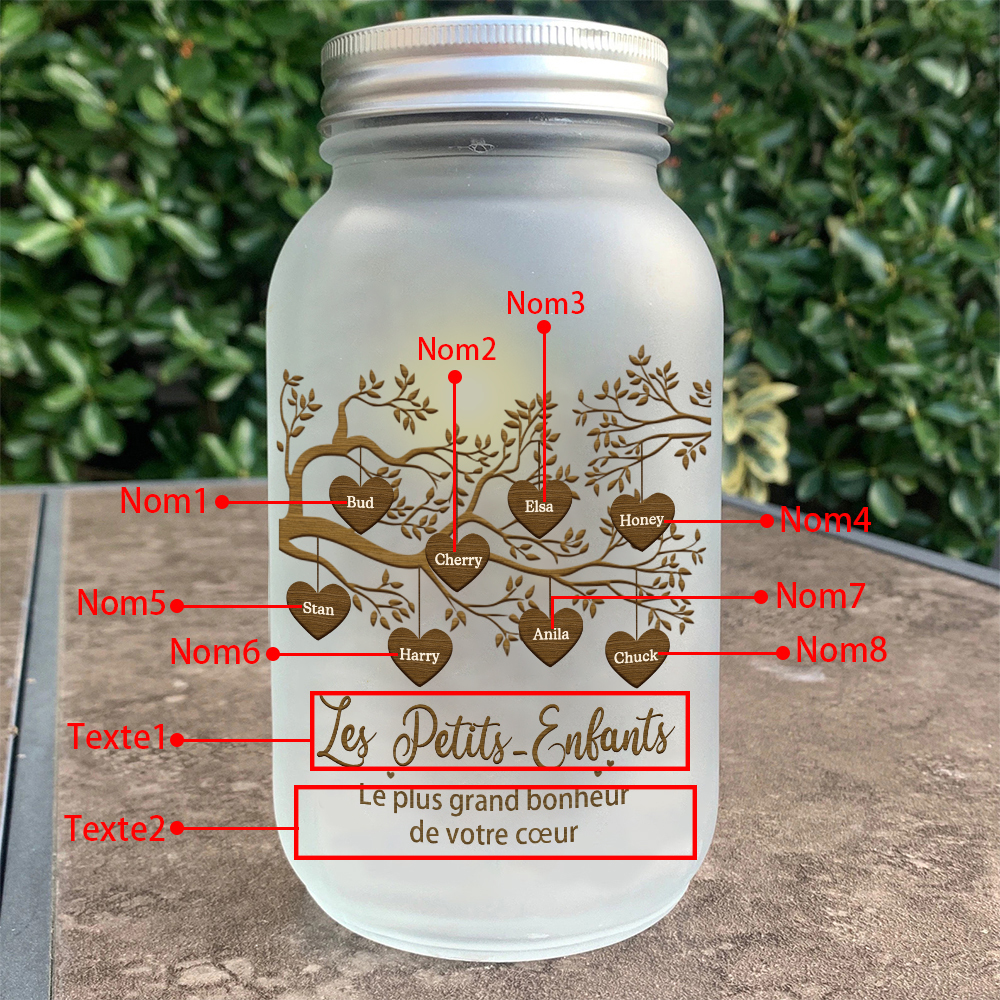 Bouteille lumineuse commémorative Ornements arbre de la famille 8 prénoms personnalisés Noël | Jessemade