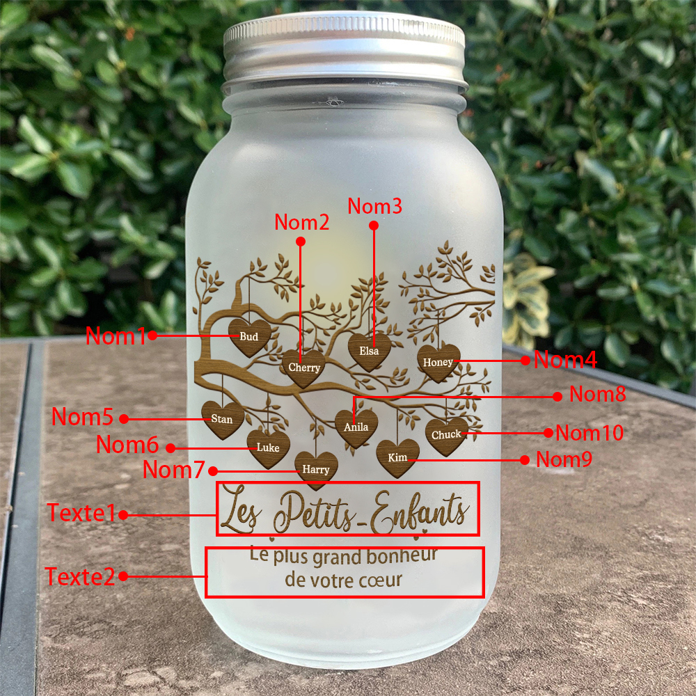 Bouteille lumineuse commémorative Ornements arbre de la famille 10 prénoms personnalisés Noël | Jessemade