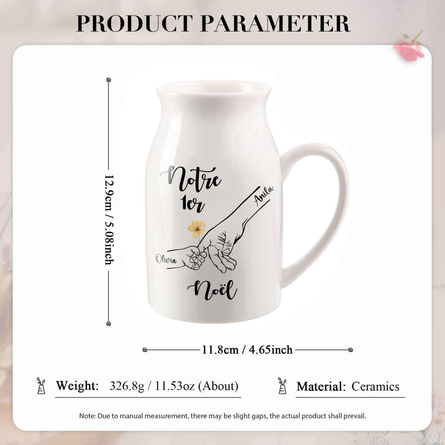 Vase à Fleurs main 2 Prénoms Personnalisés Décoration de la Maison | Jessemade