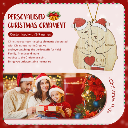 Décoration Sapin Noël en bois la famille des ours  3 Prénoms Personnalisés Cadeau pour famille | Jessemade