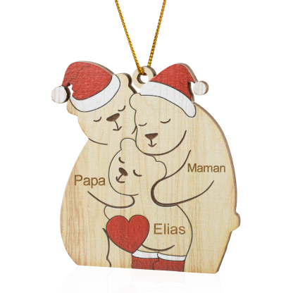 Décoration Sapin Noël en bois la famille des ours  3 Prénoms Personnalisés Cadeau pour famille | Jessemade