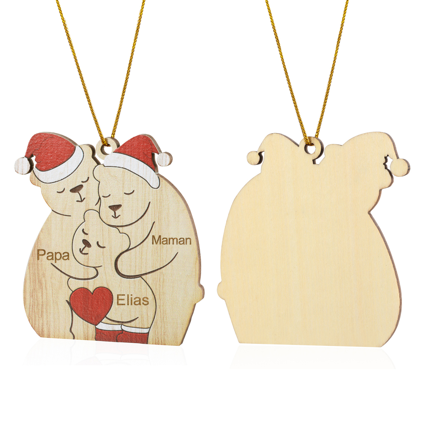 Décoration Sapin Noël en bois la famille des ours 3 Prénoms Personnalisés Cadeau pour famille | Jessemade