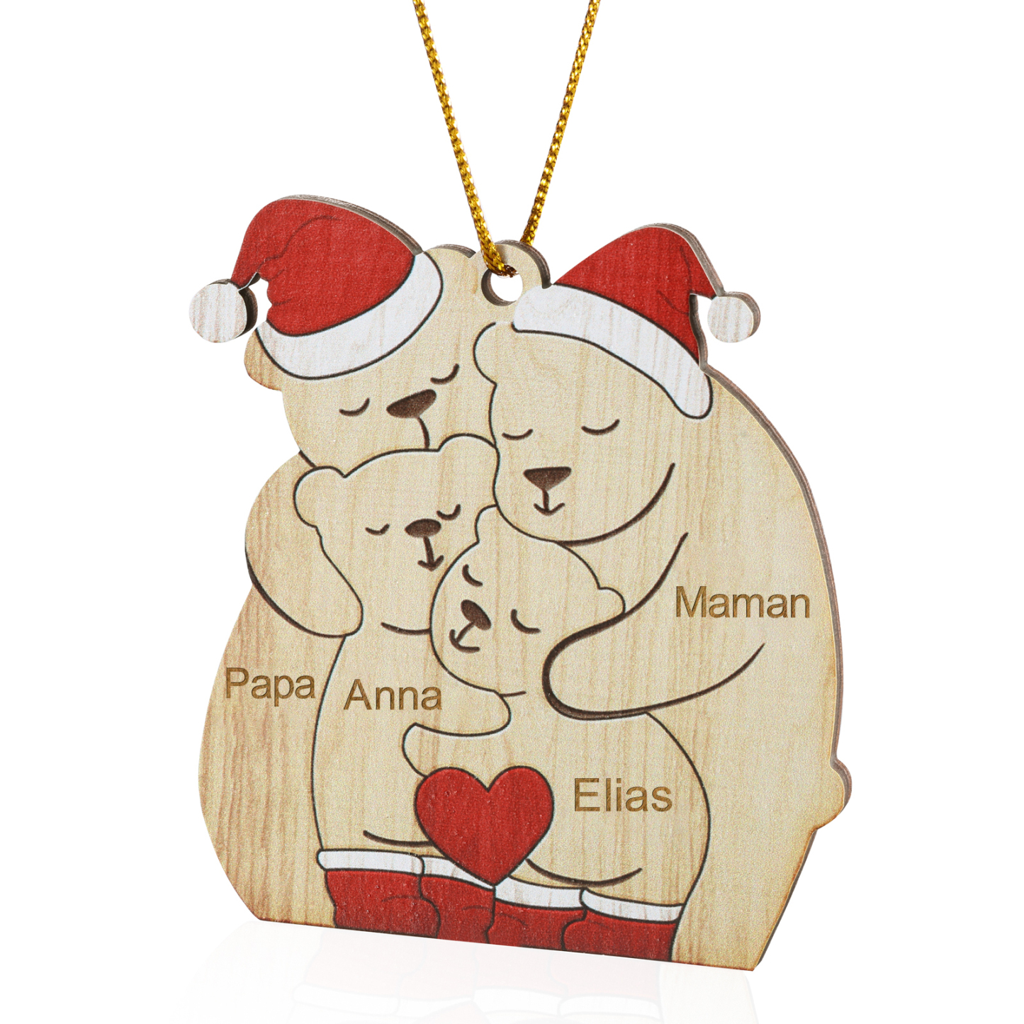 Décoration Sapin Noël en bois la famille des ours 4 Prénoms Personnalisés Cadeau pour famille | Jessemade