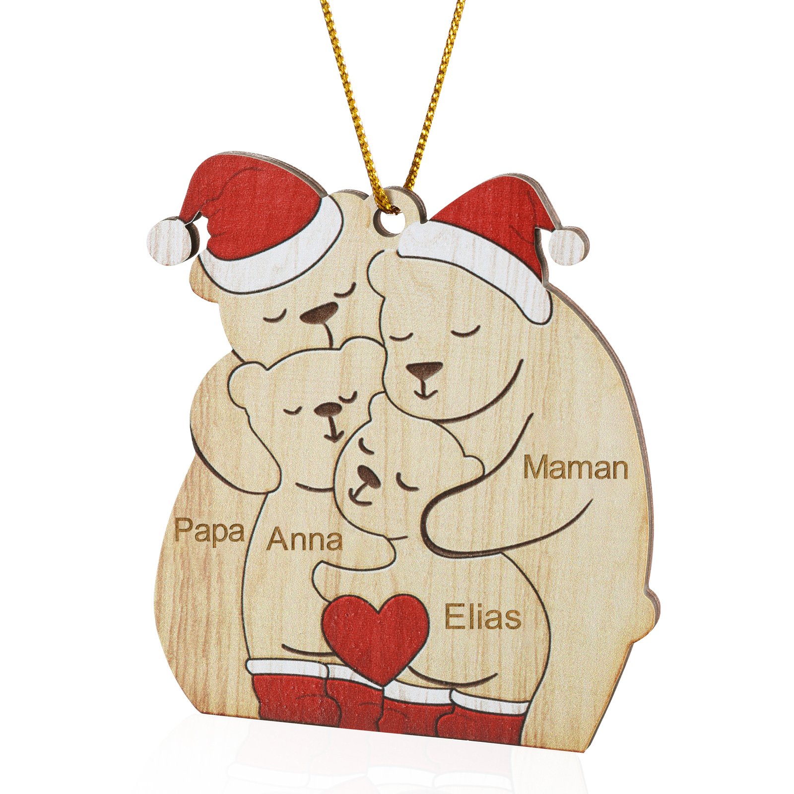 Décoration Sapin Noël en bois la famille des ours 4 Prénoms Personnalisés Cadeau pour famille | Jessemade