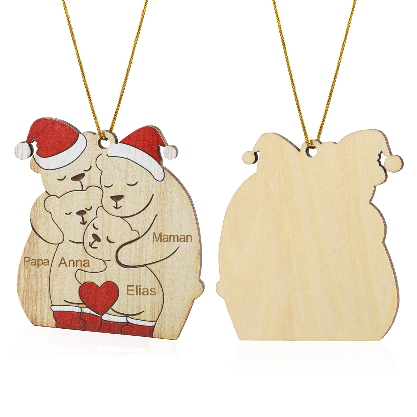 Décoration Sapin Noël en bois la famille des ours 4 Prénoms Personnalisés Cadeau pour famille | Jessemade