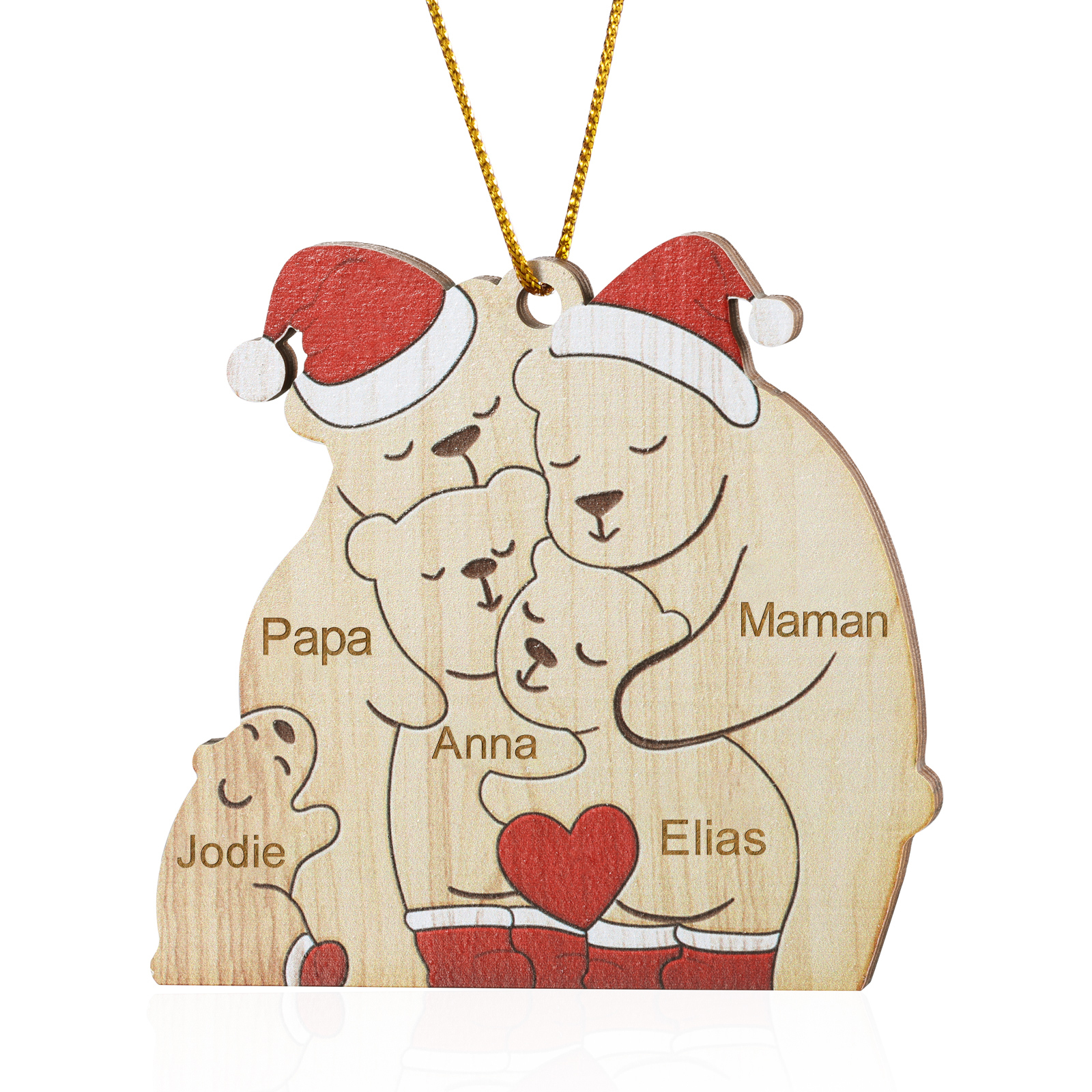 Décoration Sapin Noël en bois la famille des ours 5 Prénoms Personnalisés Cadeau pour famille | Jessemade