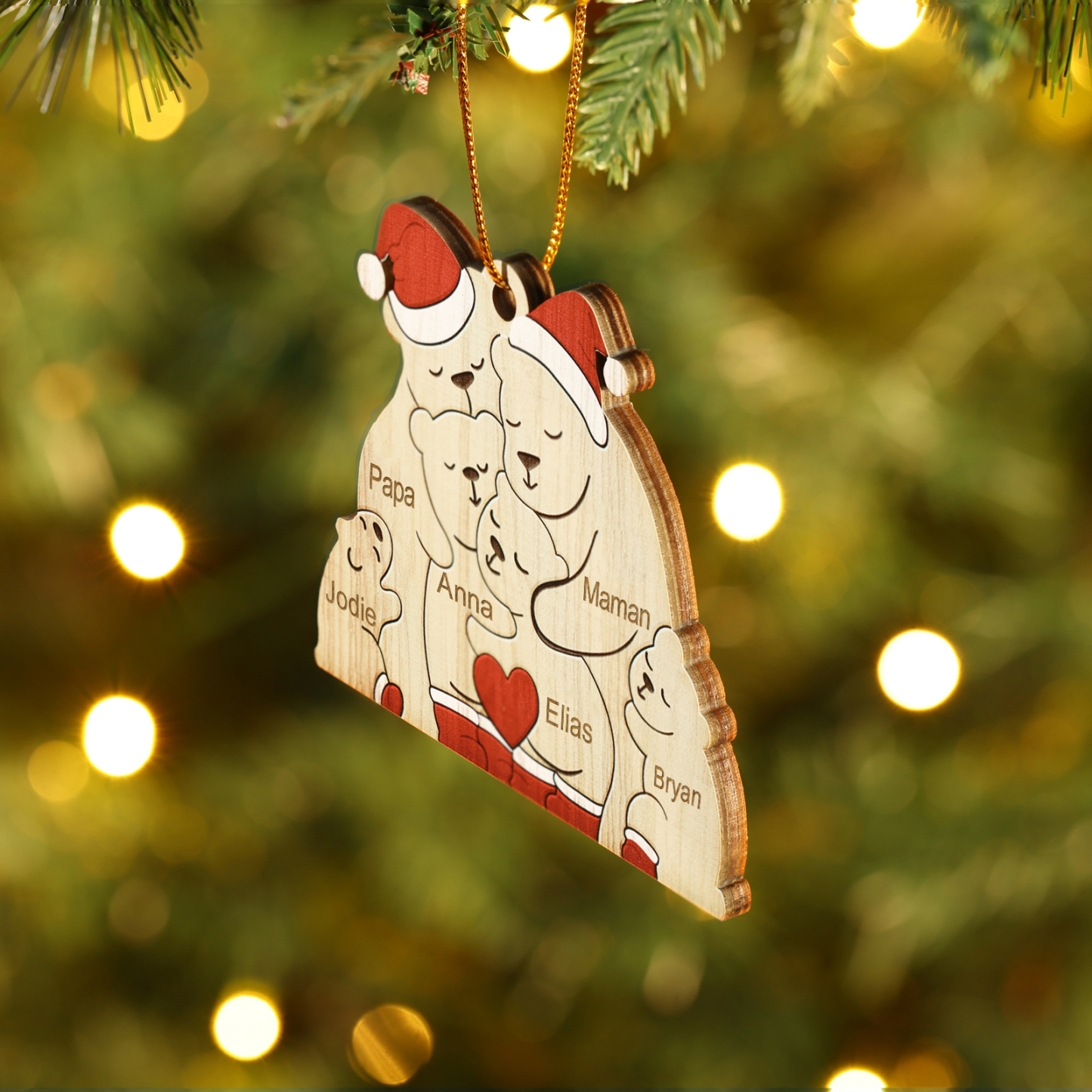 Décoration Sapin Noël en bois la famille des ours 6 Prénoms Personnalisés Cadeau pour famille | Jessemade