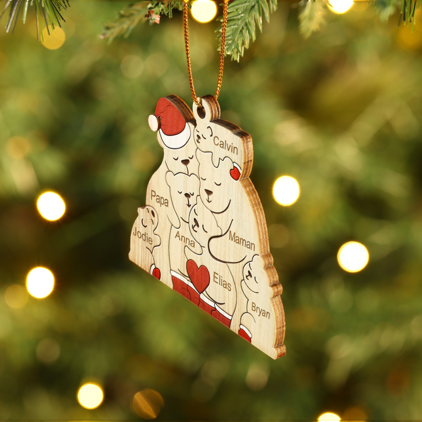 Décoration Sapin Noël en bois la famille des ours 7 Prénoms Personnalisés Cadeau pour famille | Jessemade