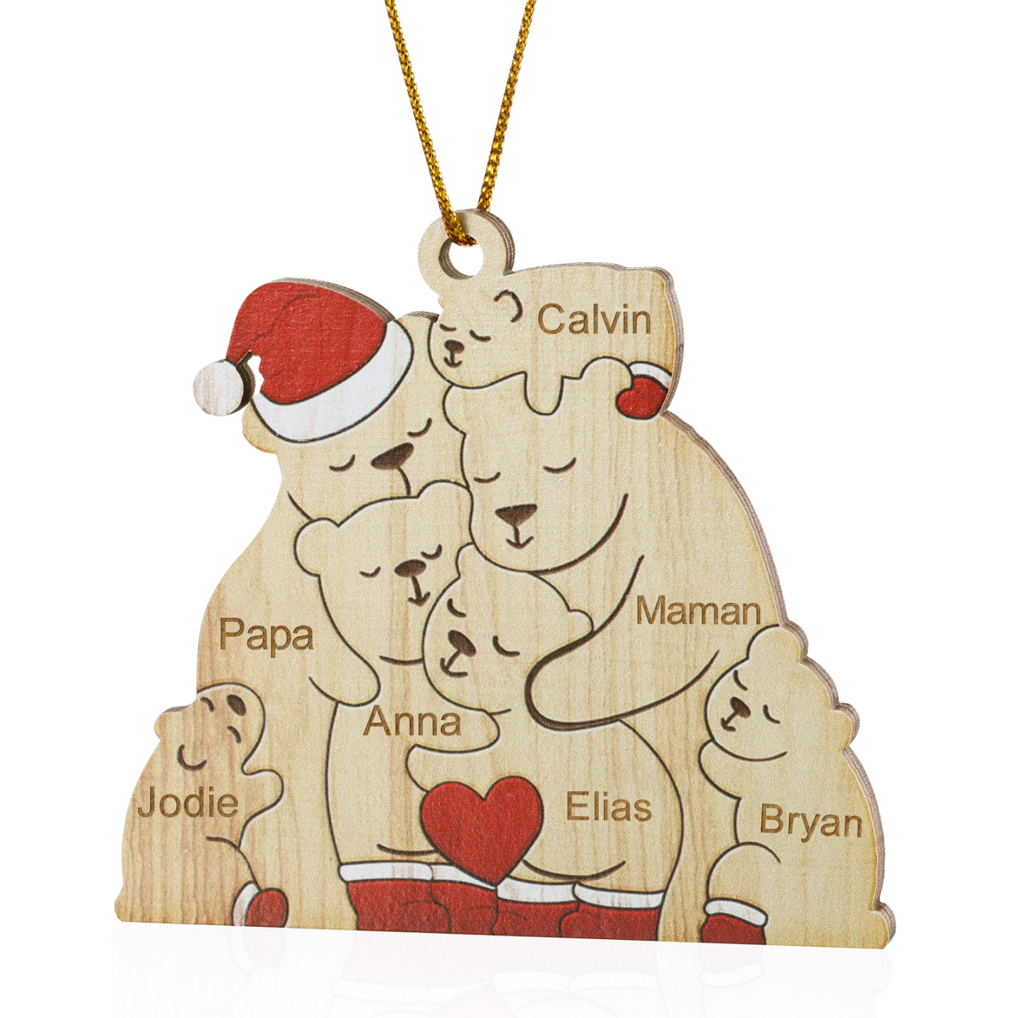 Décoration Sapin Noël en bois la famille des ours 7 Prénoms Personnalisés Cadeau pour famille | Jessemade
