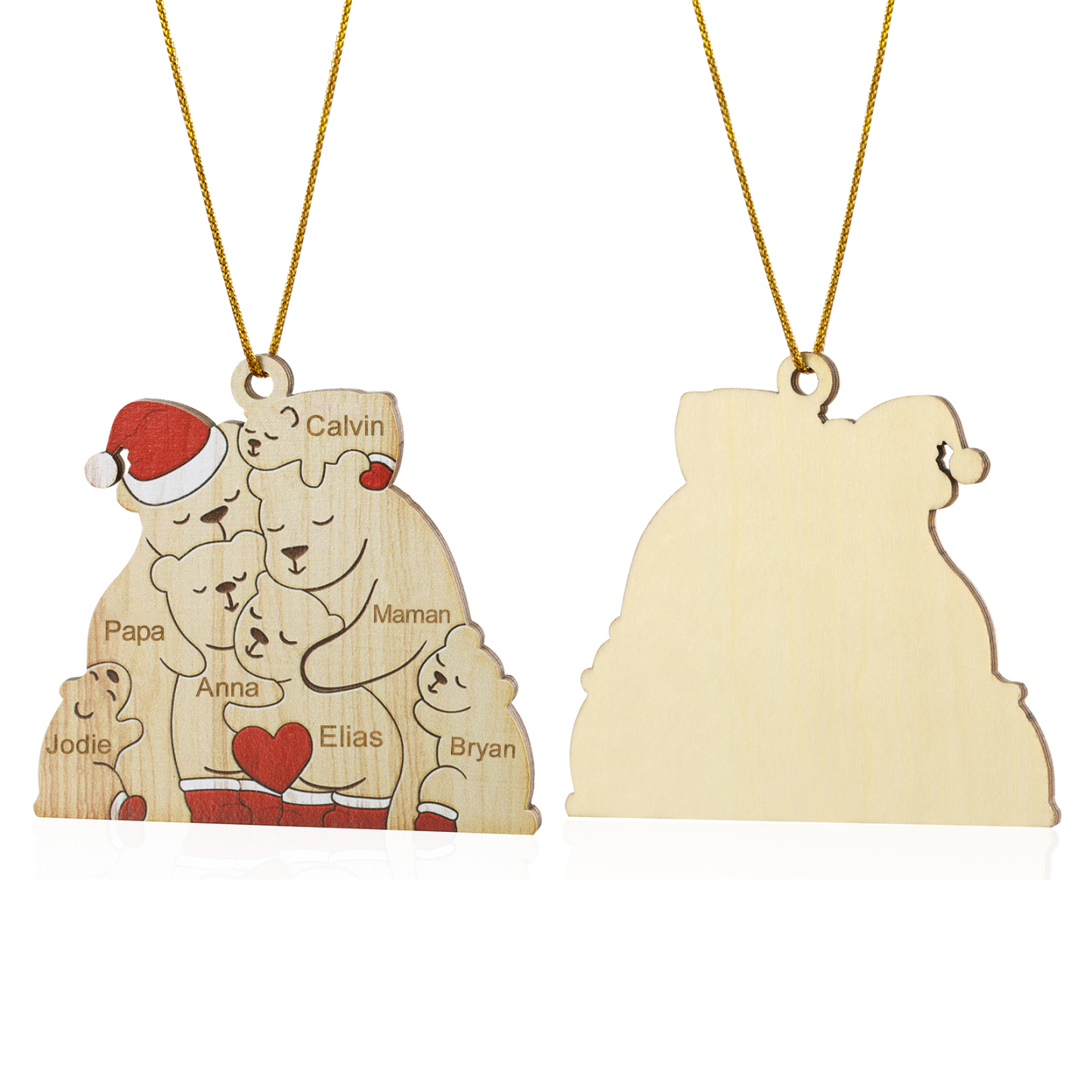Décoration Sapin Noël en bois la famille des ours 7 Prénoms Personnalisés Cadeau pour famille | Jessemade