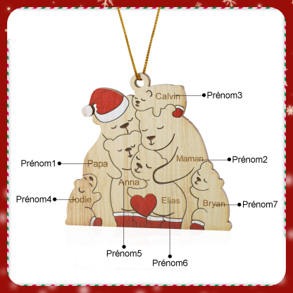 Décoration Sapin Noël en bois la famille des ours 7 Prénoms Personnalisés Cadeau pour famille | Jessemade