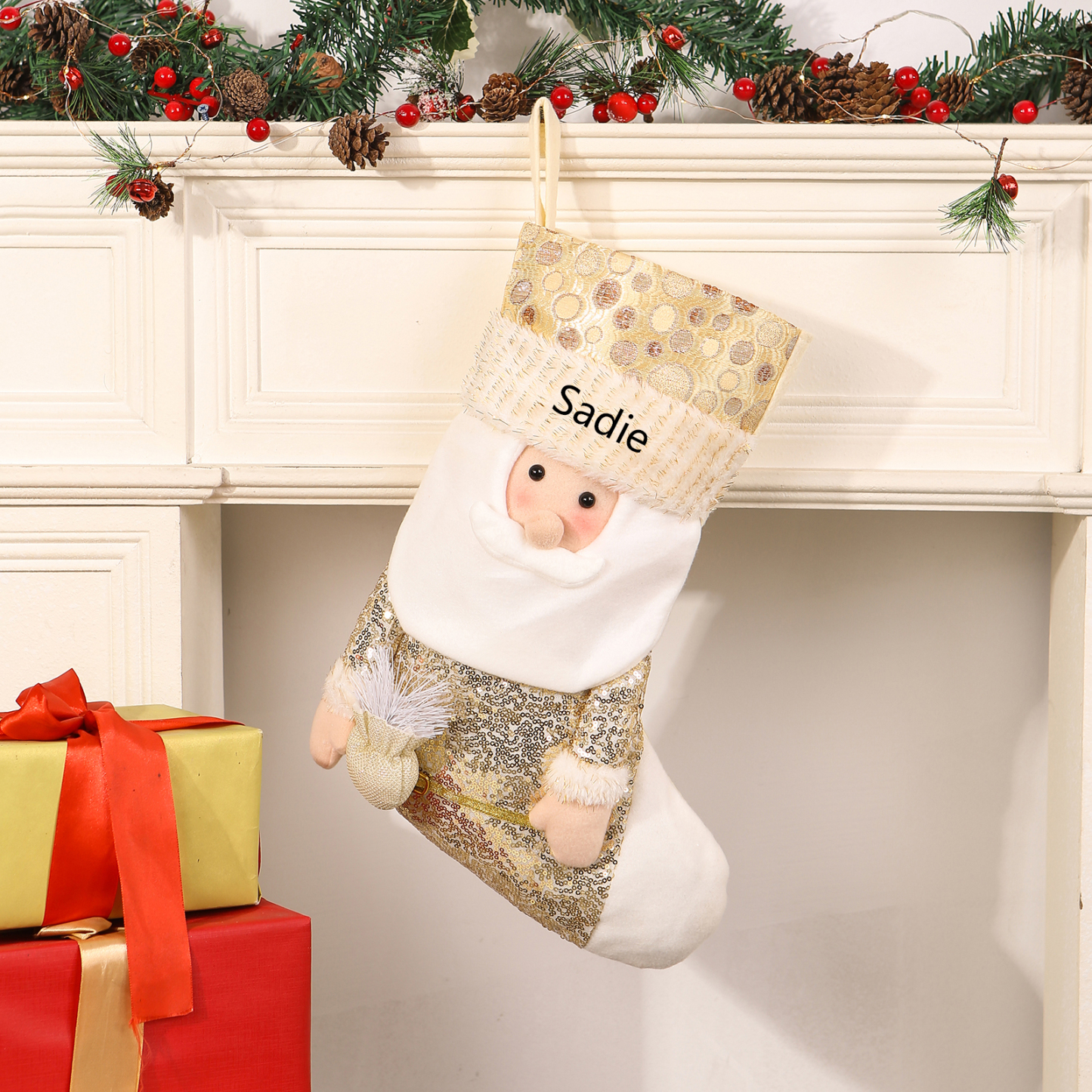 Décoration Chaussette en tissu Renne Sac Cabas de Noël 1 Prénom Person