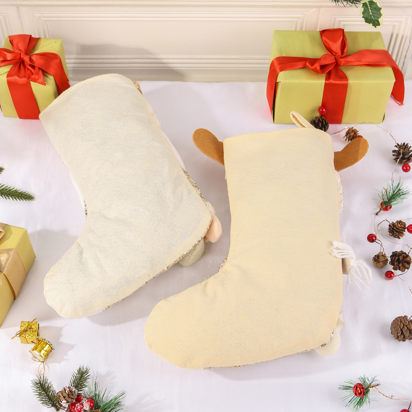 Décoration Chaussette en tissu Renne Sac Cabas de Noël 1 Prénom Personnalisé Cadeau pour enfant | Jessemade