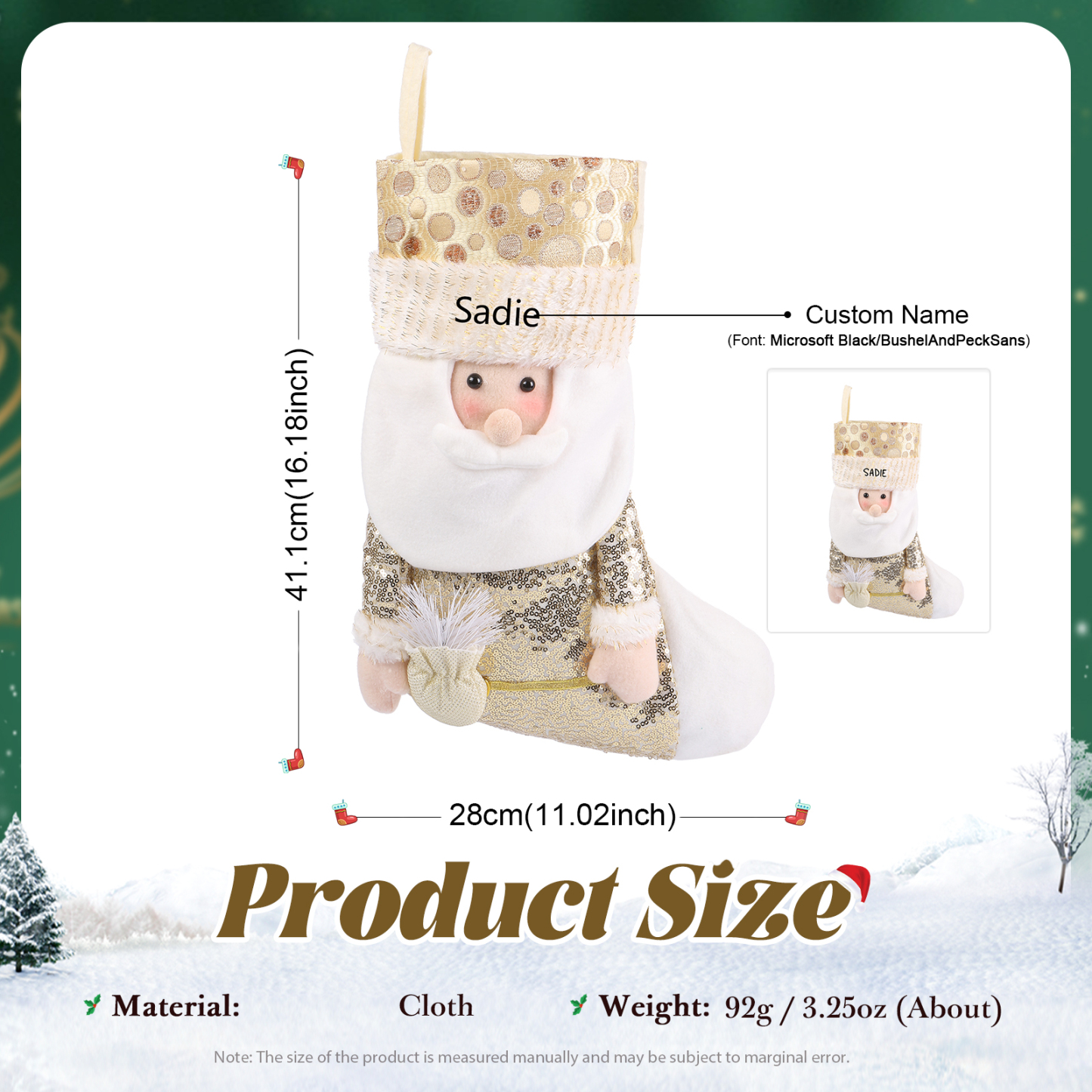 Décoration Chaussette en tissu Renne Sac Cabas de Noël 1 Prénom Personnalisé Cadeau pour enfant | Jessemade