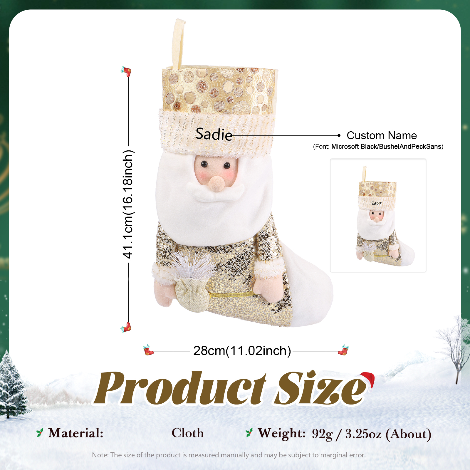 Décoration Chaussette en tissu Renne Sac Cabas de Noël 1 Prénom Personnalisé Cadeau pour enfant | Jessemade