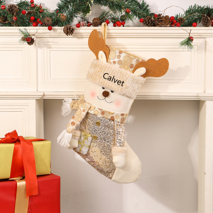 Décoration Chaussette en tissu Renne Sac Cabas de Noël 1 Prénom Personnalisé Cadeau pour enfant | Jessemade