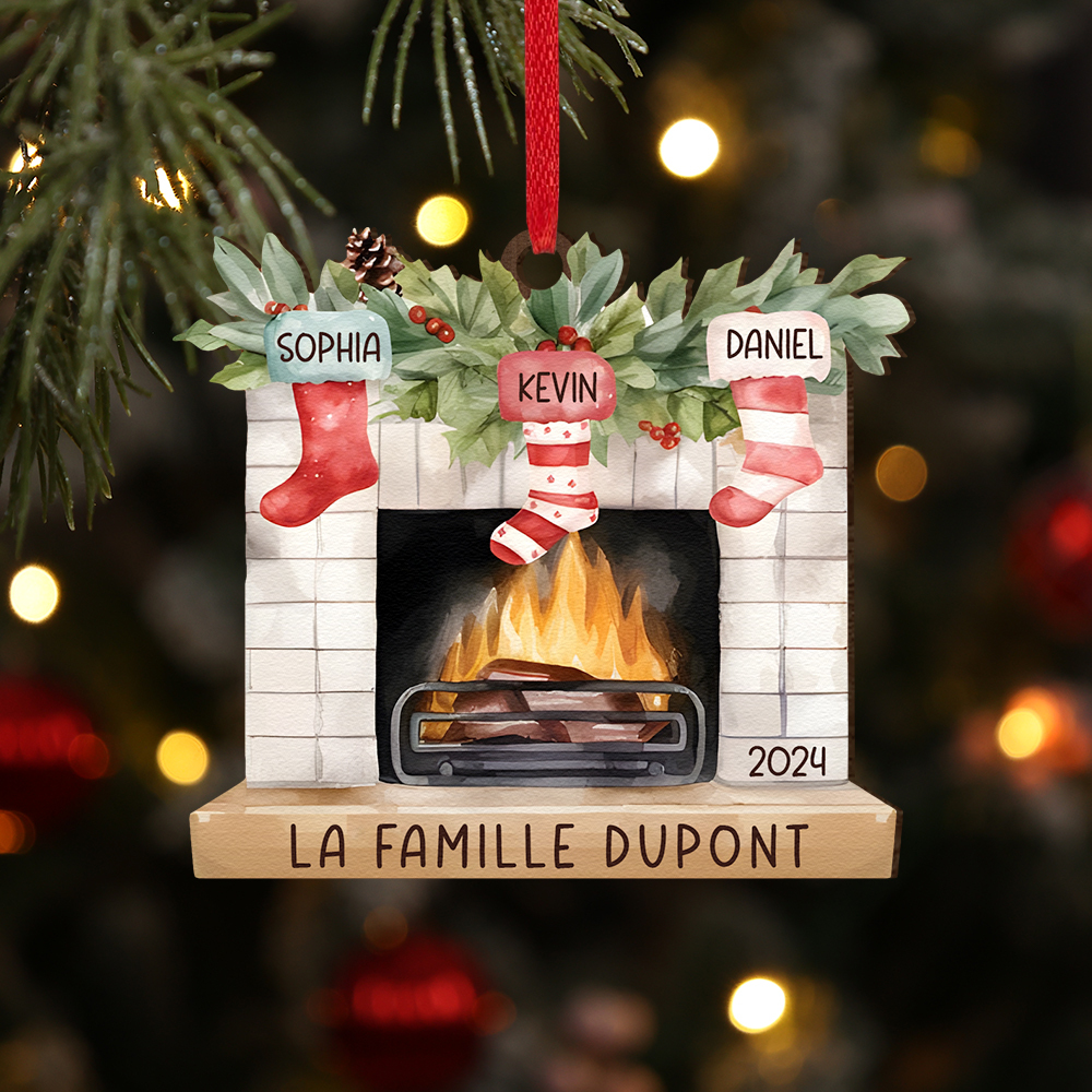 Ornements de Noël cheminée 3 Prénoms Personnalisés avec Texte et année Cadeau Noël | Jessemade