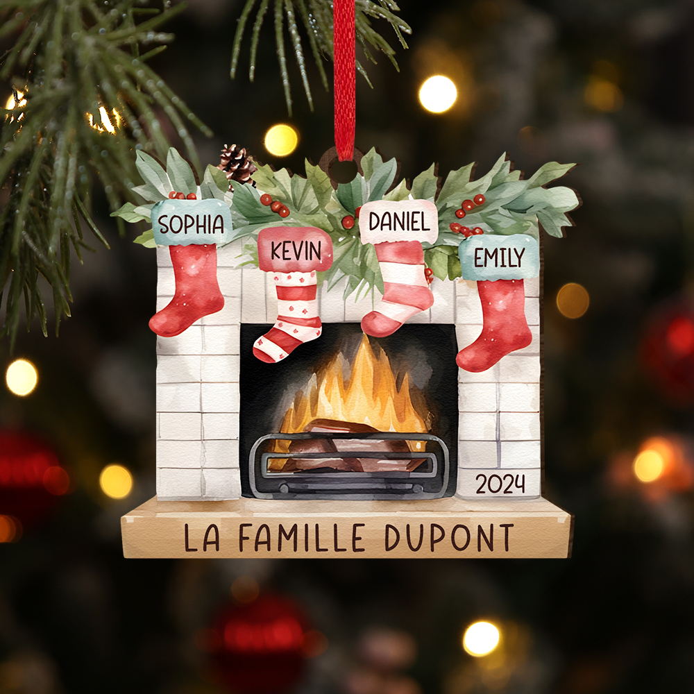 Ornements de Noël cheminée 4 Prénoms Personnalisés avec Texte et année Cadeau Noël | Jessemade