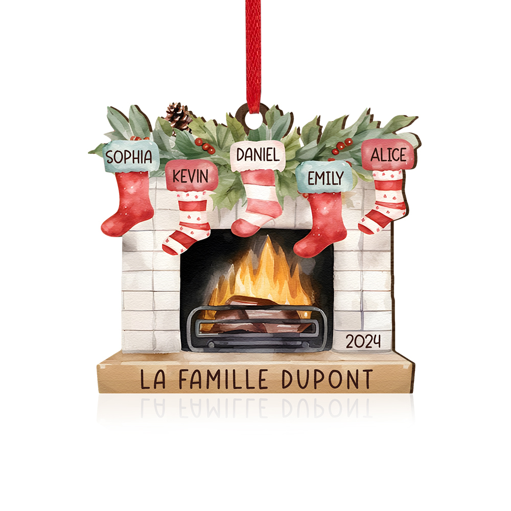 Ornements de Noël cheminée 5 Prénoms Personnalisés avec Texte et année