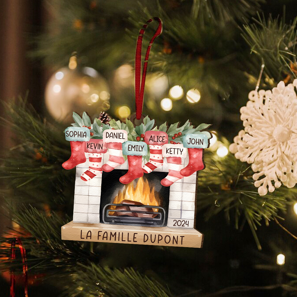 Ornements de Noël cheminée 7 Prénoms Personnalisés avec Texte et année Cadeau Noël | Jessemade