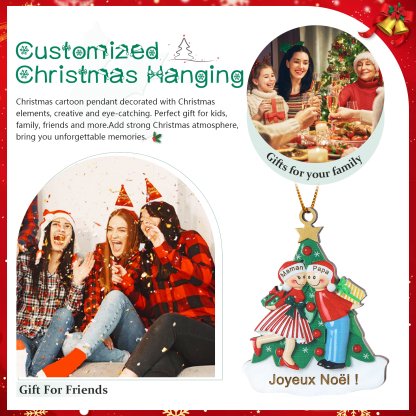 Décoration Sapin Noël 2 Prénoms Personnalisés avec Texte Ornement Sapin en Bois Cadeau pour Famille | Jessemade