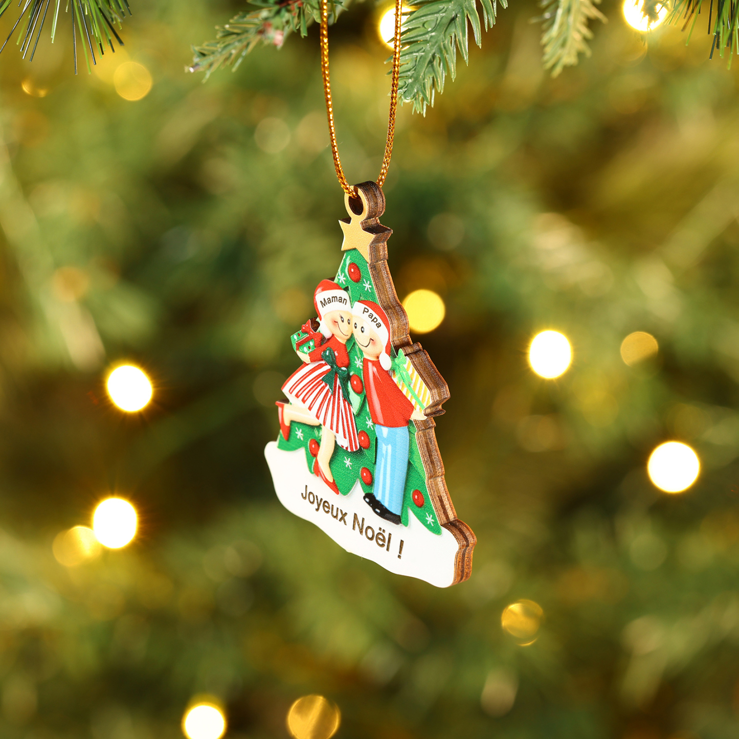 Décoration Sapin Noël 2 Prénoms Personnalisés avec Texte Ornement Sapin en Bois Cadeau pour Famille | Jessemade