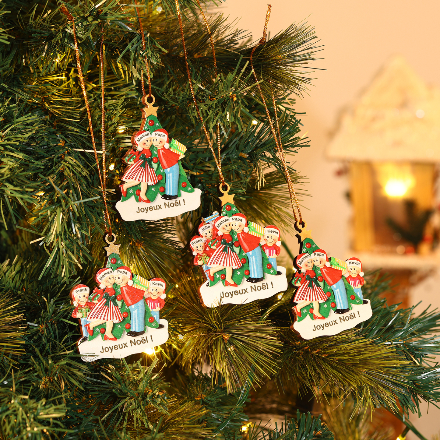 Décoration Sapin Noël 5 Prénoms Personnalisés avec Texte Ornement Sapin en Bois Cadeau pour Famille | Jessemade