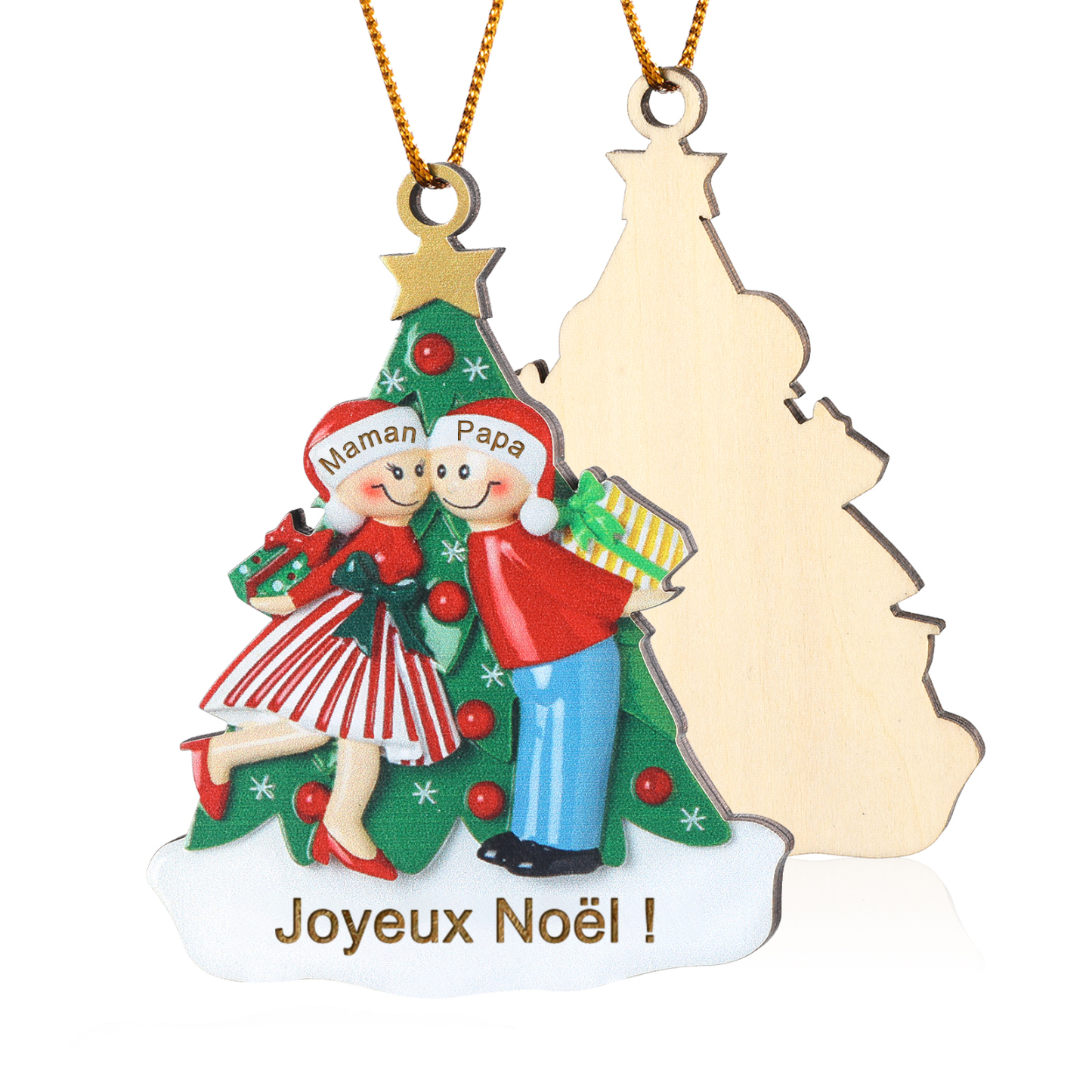 Décoration Sapin Noël 2 Prénoms Personnalisés avec Texte Ornement Sapin en Bois Cadeau pour Famille | Jessemade