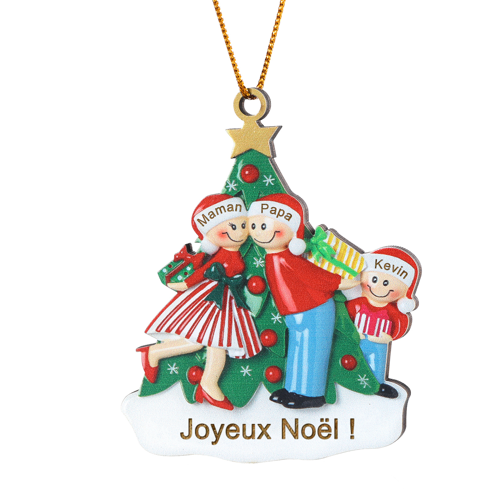Décoration Sapin Noël 3 Prénoms Personnalisés avec Texte Ornement Sapin en Bois Cadeau pour Famille | Jessemade