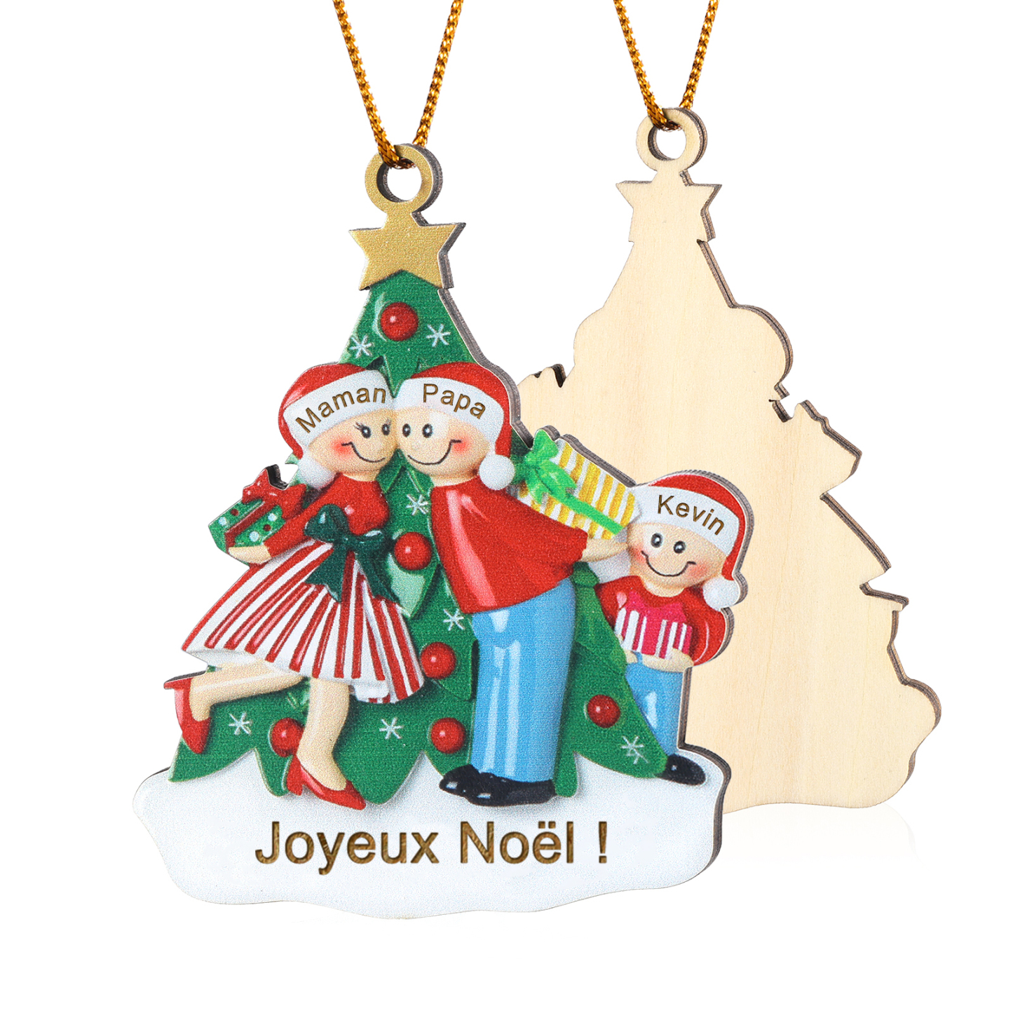 Décoration Sapin Noël 3 Prénoms Personnalisés avec Texte Ornement Sapin en Bois Cadeau pour Famille | Jessemade