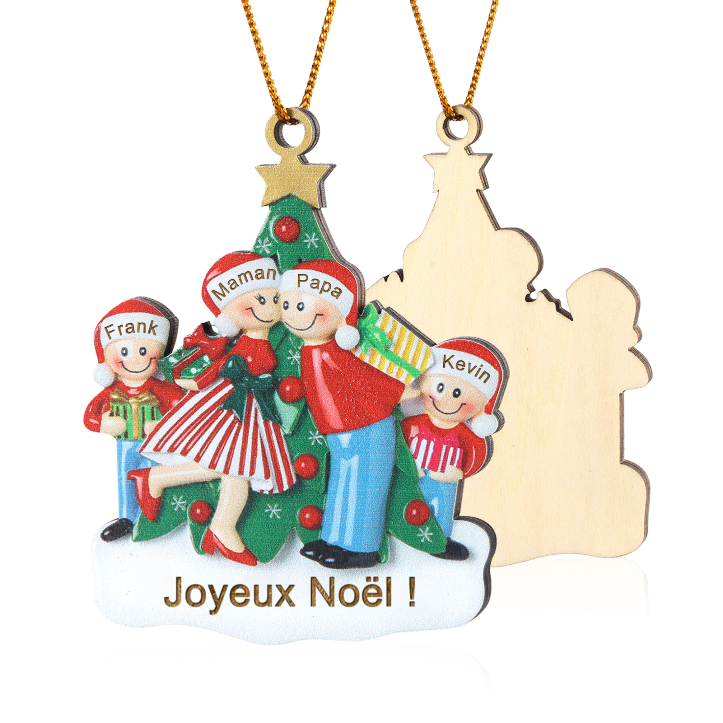 Décoration Sapin Noël 4 Prénoms Personnalisés avec Texte Ornement Sapin en Bois Cadeau pour Famille | Jessemade