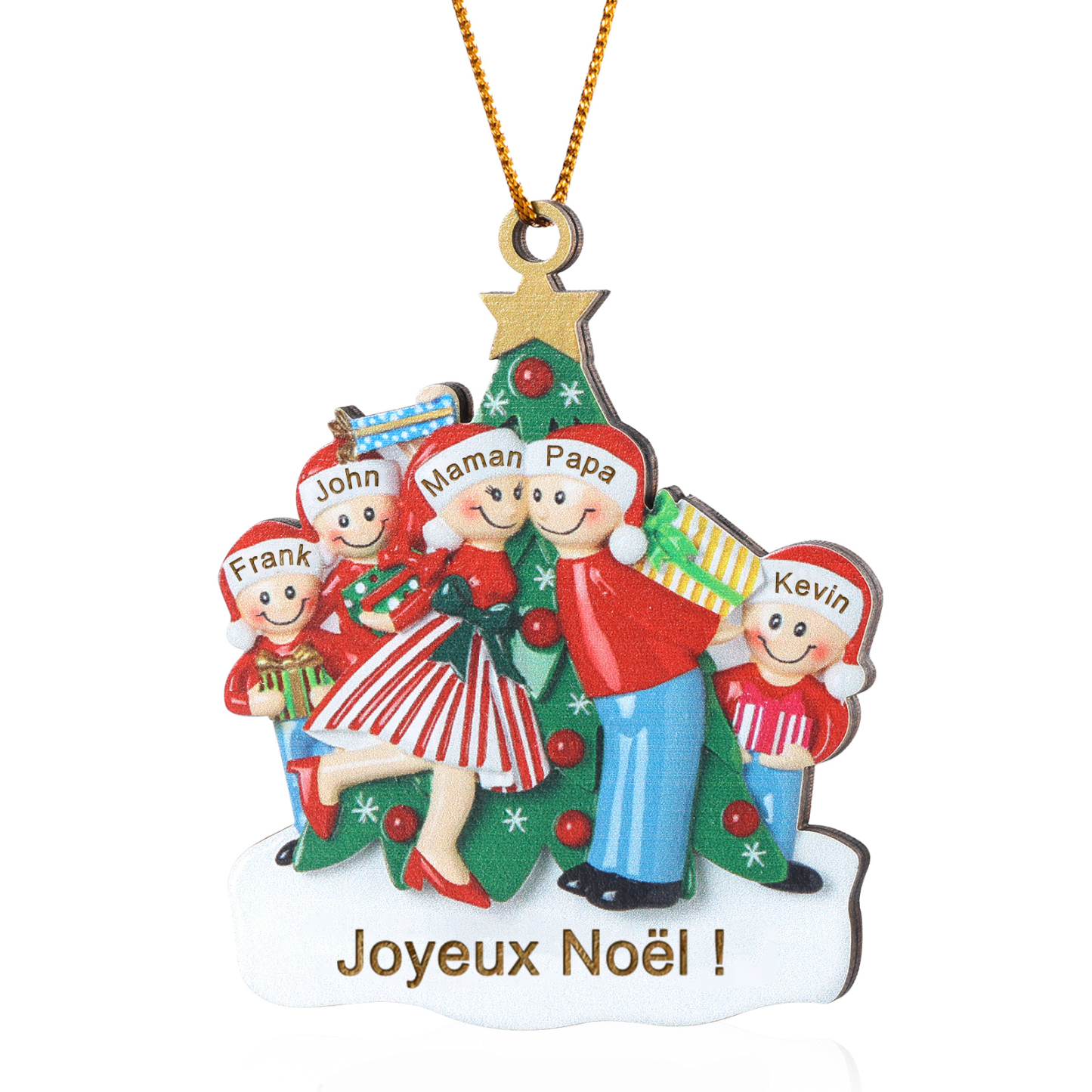 Décoration Sapin Noël 5 Prénoms Personnalisés avec Texte Ornement Sapin en Bois Cadeau pour Famille | Jessemade