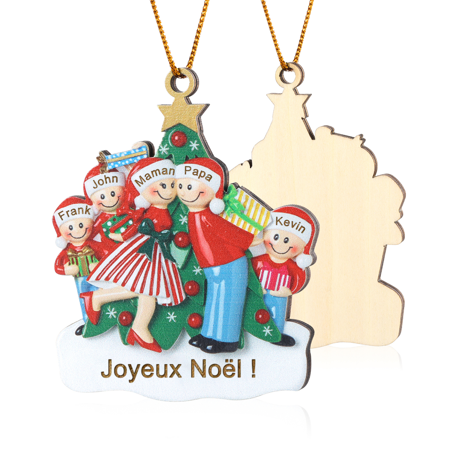Décoration Sapin Noël 5 Prénoms Personnalisés avec Texte Ornement Sapin en Bois Cadeau pour Famille | Jessemade