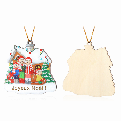 Ornements en bois Sapin Noël 4 Prénoms Personnalisés avec Texte Ornement Maison et Sapin en Bois pour Famille | Jessemade